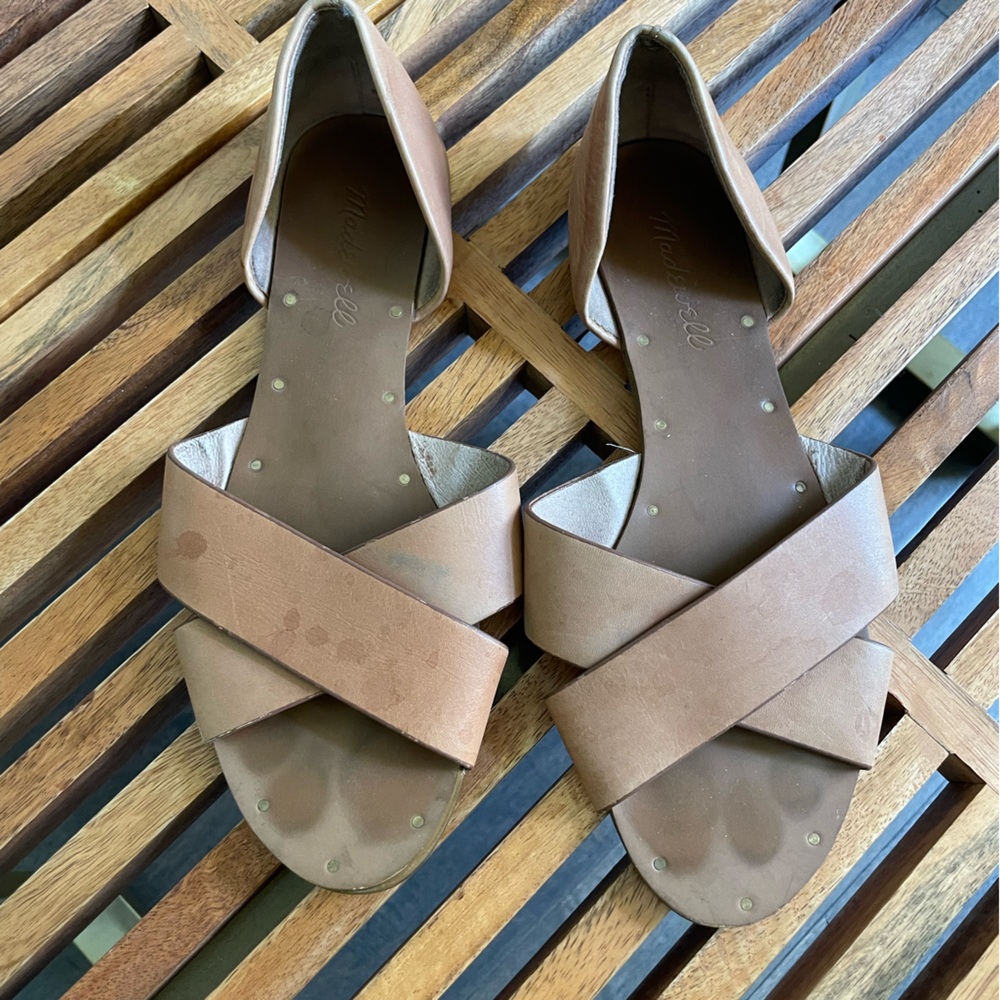 Madewell Thea Crisscross Flat Leather Sandals Cognac Tan 6.5